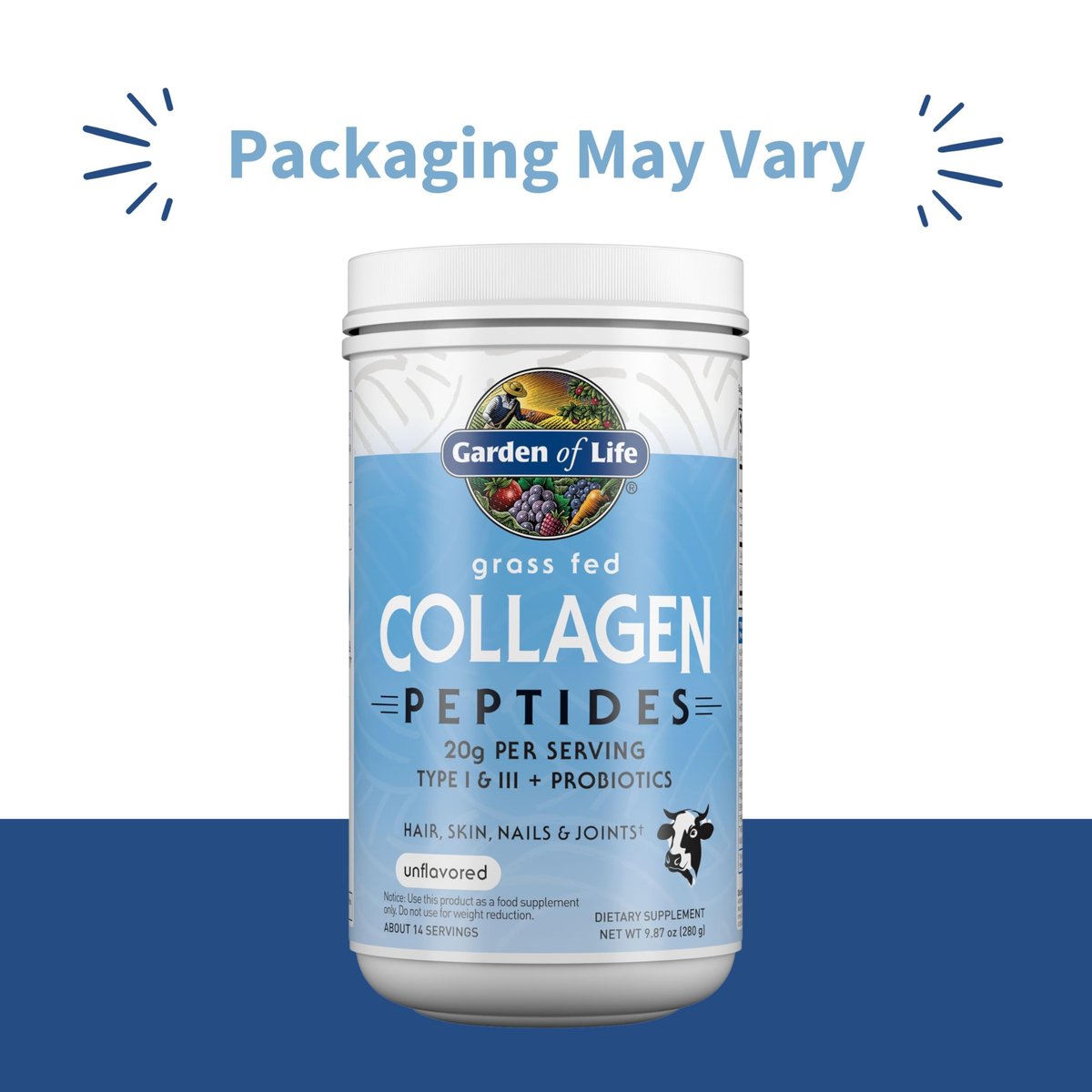 Garden of Life Grassfed Collagen Peptide Pulver ungesüßt – Hydrolysiertes Kollagen für Haut, Haare, Nägel & Gelenke, 14 Portionen