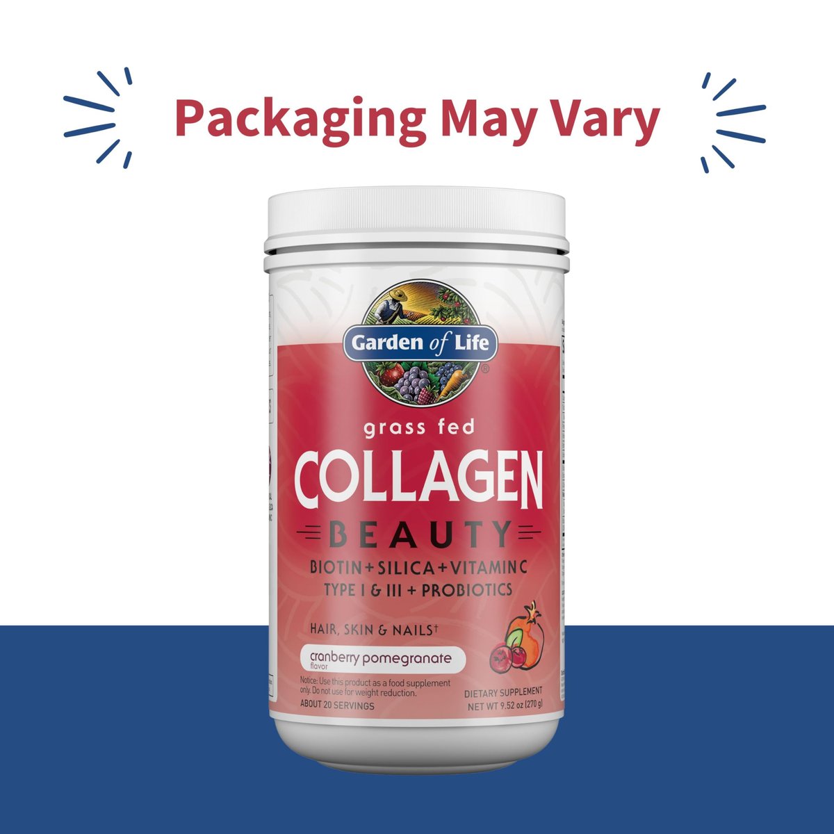 Garden of Life Grass Fed Collagen Beauty – Cranberry-Pomegranate, 20 Portionen, Pulver für Frauen und Männer, Haut, Haare, Nägel, hydrolysiertes Kollagenpeptid-Proteinpulver