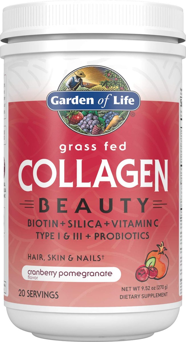 Garden of Life Grass Fed Collagen Beauty – Cranberry-Pomegranate, 20 Portionen, Pulver für Frauen und Männer, Haut, Haare, Nägel, hydrolysiertes Kollagenpeptid-Proteinpulver