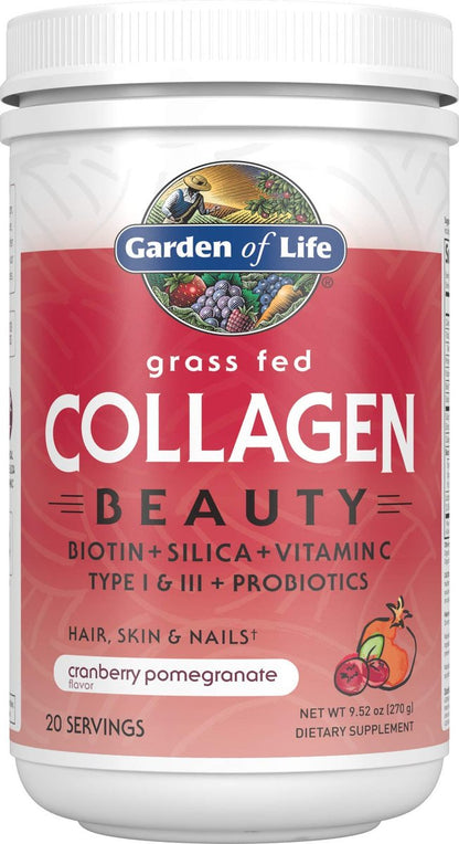 Garden of Life Grass Fed Collagen Beauty – Cranberry-Pomegranate, 20 Portionen, Pulver für Frauen und Männer, Haut, Haare, Nägel, hydrolysiertes Kollagenpeptid-Proteinpulver