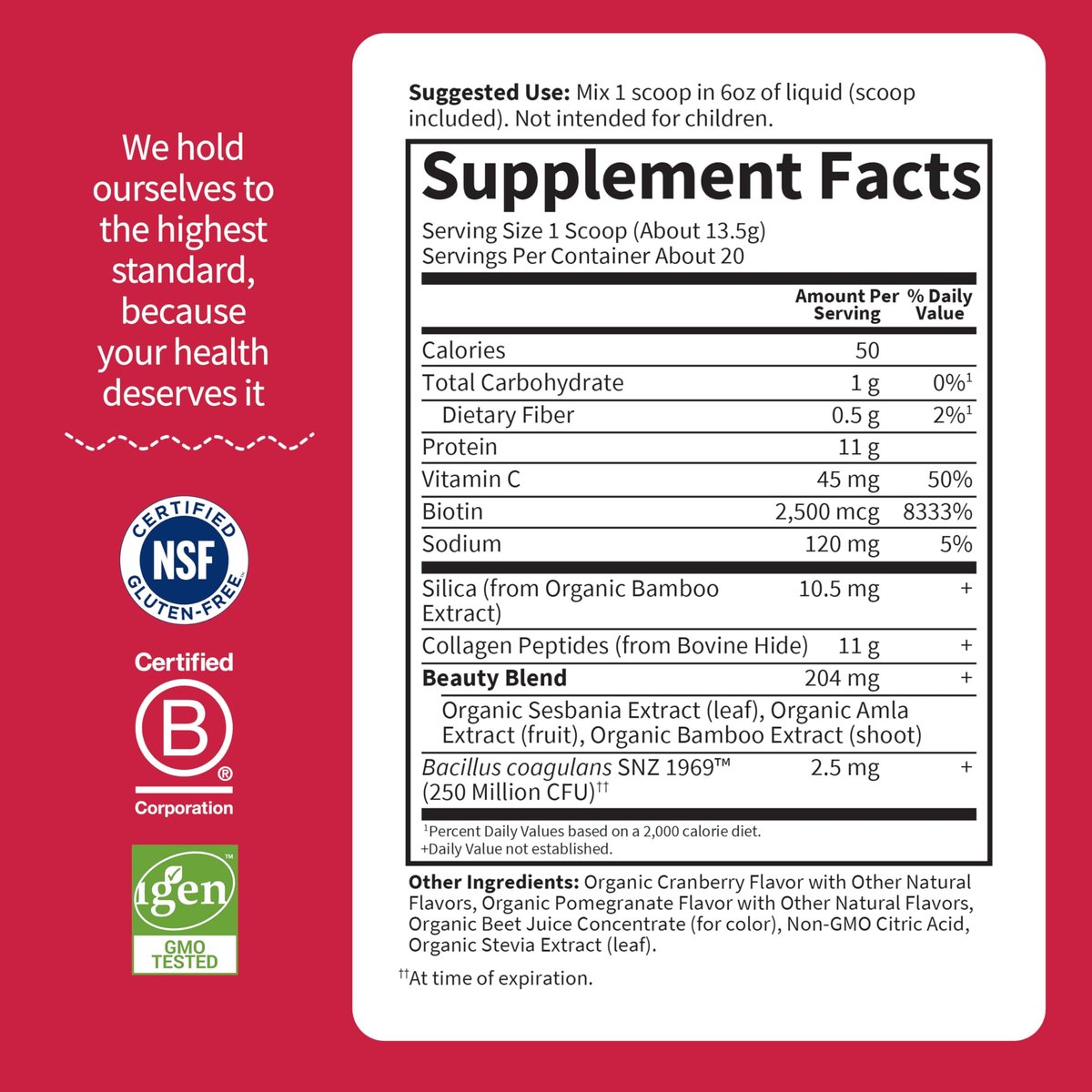 Garden of Life Grass Fed Collagen Beauty – Cranberry-Pomegranate, 20 Portionen, Pulver für Frauen und Männer, Haut, Haare, Nägel, hydrolysiertes Kollagenpeptid-Proteinpulver