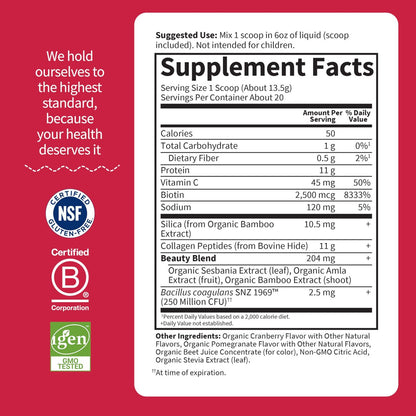Garden of Life Grass Fed Collagen Beauty – Cranberry-Pomegranate, 20 Portionen, Pulver für Frauen und Männer, Haut, Haare, Nägel, hydrolysiertes Kollagenpeptid-Proteinpulver