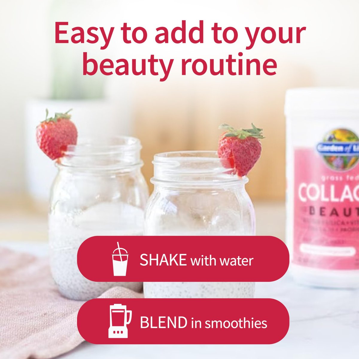 Garden of Life Grass Fed Collagen Beauty – Cranberry-Pomegranate, 20 Portionen, Pulver für Frauen und Männer, Haut, Haare, Nägel, hydrolysiertes Kollagenpeptid-Proteinpulver