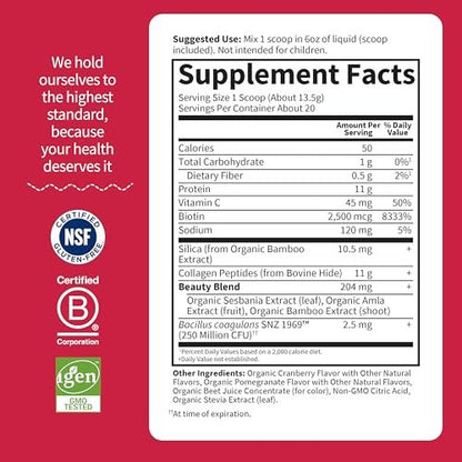 Garden of Life Grass Fed Collagen Beauty – Cranberry-Pomegranate, 20 Portionen, Pulver für Frauen und Männer, Haut, Haare, Nägel, hydrolysiertes Kollagenpeptid-Proteinpulver