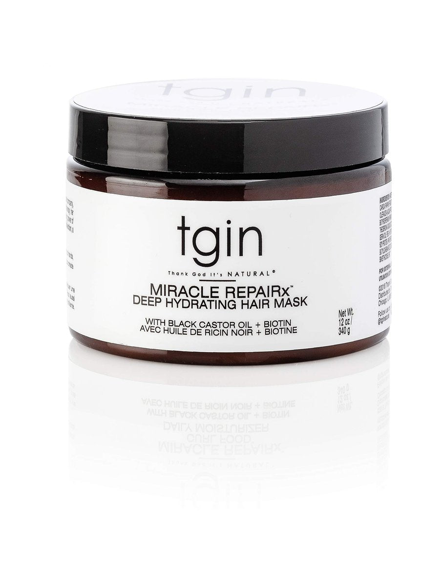 tgin Miracle RepaiRx Tiefenwirksame Haarmaske für Lockiges, Welliges und Krauses Haar mit Biotin und Schwarzem Rizinusöl, 12 oz