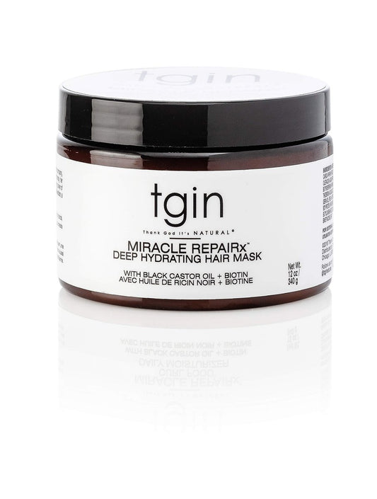 tgin Miracle RepaiRx Tiefenwirksame Haarmaske für Lockiges, Welliges und Krauses Haar mit Biotin und Schwarzem Rizinusöl, 12 oz