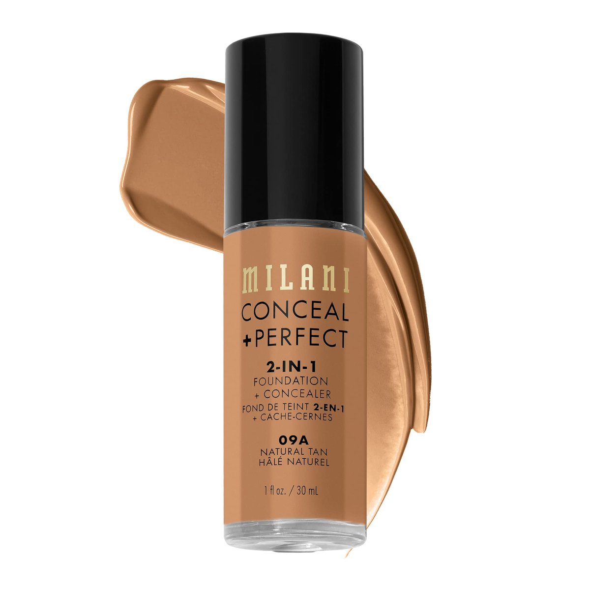 Milani Conceal + Perfect 2-in-1 Foundation + Concealer – 09A Natural Tan – Wasserfest & Schweißbeständig