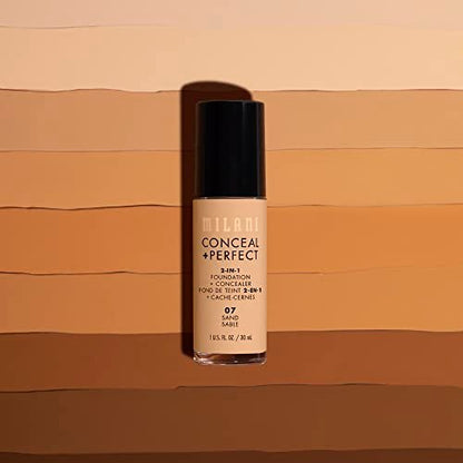 Milani Conceal + Perfect 2-in-1 Foundation + Concealer – 09A Natural Tan – Wasserfest & Schweißbeständig