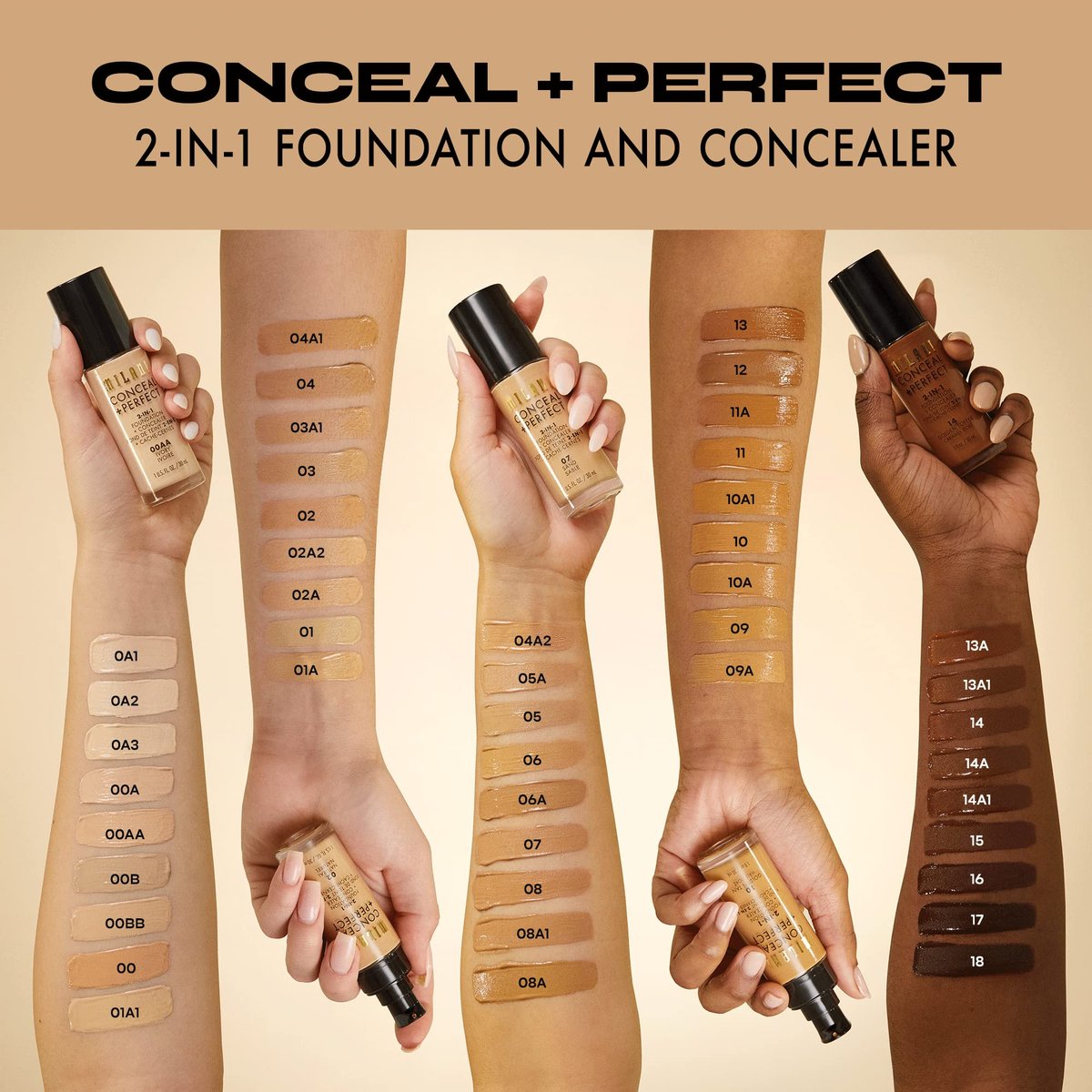 Milani Conceal + Perfect 2-in-1 Foundation + Concealer – 09A Natural Tan – Wasserfest & Schweißbeständig