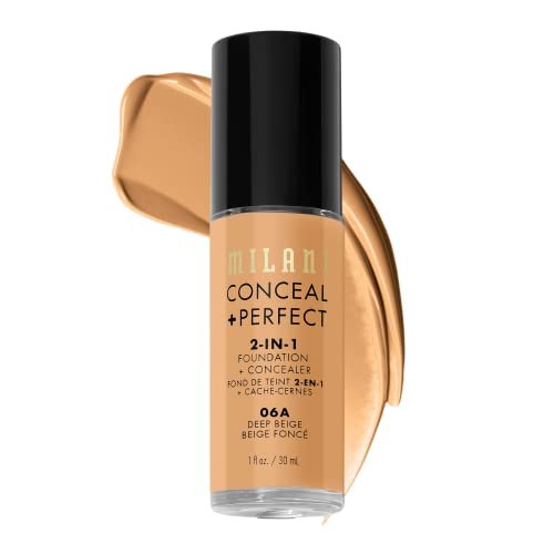 Milani Conceal + Perfect 2-in-1 Foundation + Concealer – 06A Deep Beige – Wasserfeste & schweißresistente Abdeckung für einen makellosen Teint