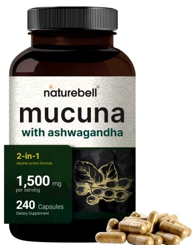 Mucuna Pruriens Kapseln, 1500 mg pro Portion, 2-in-1-Formel mit Ashwagandha, 240 Kapseln, Stimmungsaufheller, Entspannung & Regeneration