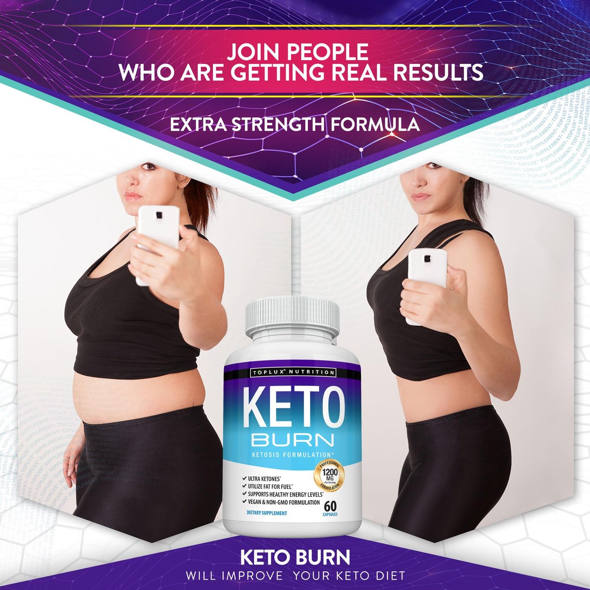 Toplux Keto Burn Kapseln – 1200 mg Ketose-Booster für natürliche Fettverbrennung & Gewichtsverlust – 60 Kapseln für Männer und Frauen