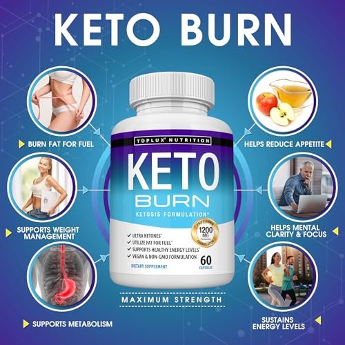 Toplux Keto Burn Kapseln – 1200 mg Ketose-Booster für natürliche Fettverbrennung & Gewichtsverlust – 60 Kapseln für Männer und Frauen