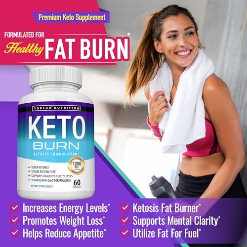 Toplux Keto Burn Kapseln – 1200 mg Ketose-Booster für natürliche Fettverbrennung & Gewichtsverlust – 60 Kapseln für Männer und Frauen
