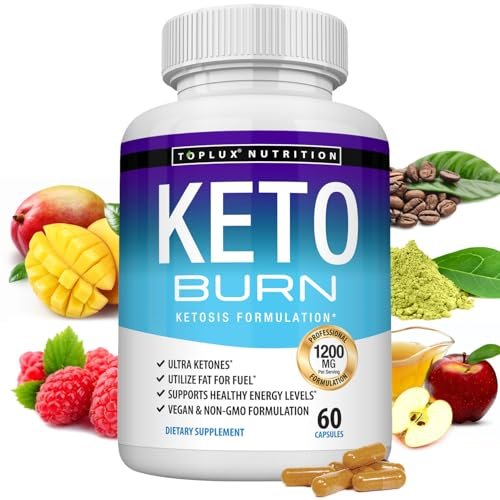 Toplux Keto Burn Kapseln – 1200 mg Ketose-Booster für natürliche Fettverbrennung & Gewichtsverlust – 60 Kapseln für Männer und Frauen