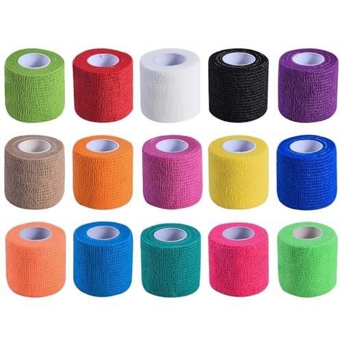 KISEER 15er-Pack 2 Zoll x 5 Yards Selbstklebende Bandage, Atmungsaktive Kohäsive Binde, Elastischer Selbsthaftender Verband für Sport, Handgelenk, Knöchel