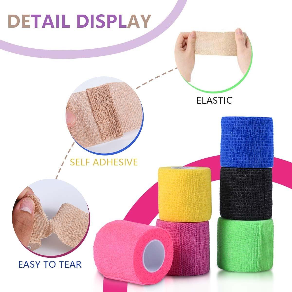 KISEER 15er-Pack 2 Zoll x 5 Yards Selbstklebende Bandage, Atmungsaktive Kohäsive Binde, Elastischer Selbsthaftender Verband für Sport, Handgelenk, Knöchel
