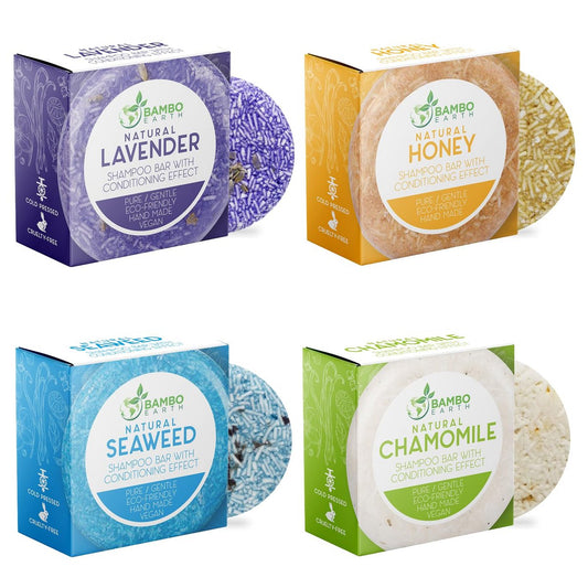 BAMBOEARTH Festes Shampoo und Conditioner Set – 4er Pack, 100% Bio, mit natürlichen ätherischen Ölen, plastikfrei, umweltfreundlich