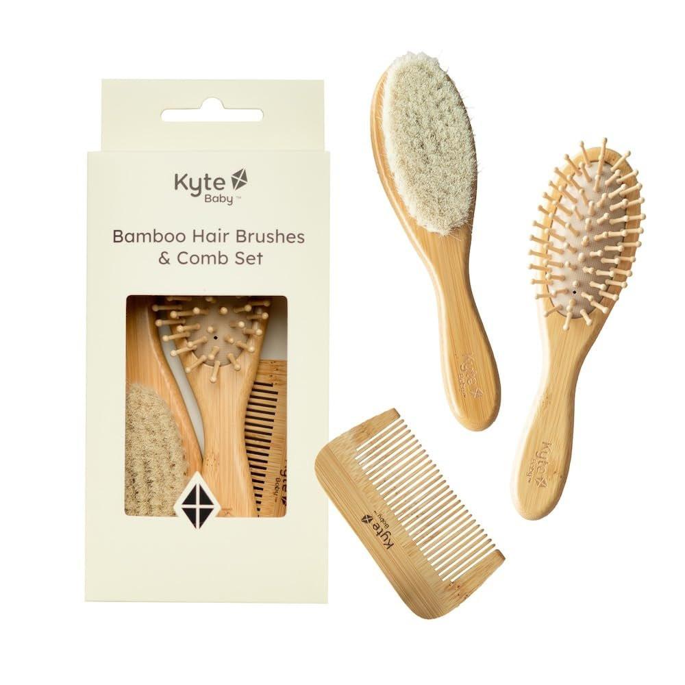 Kyte BABY Bamboo 3-teiliges Haarbürsten-Set – 1 Ziegenhaarbürste, 1 Holzbürste und 1 Bambuskamm