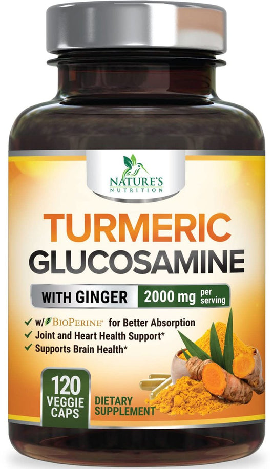 Turmeric Curcumin Komplex – 95% Curcuminoide mit Glucosamin, Ingwer & MSM, BioPerin Schwarzer Pfeffer Extrakt für beste Absorption, Natürliche vegane Gelenkunterstützung, Nicht-GVO, Abgefüllt in den USA – 120 Kapseln