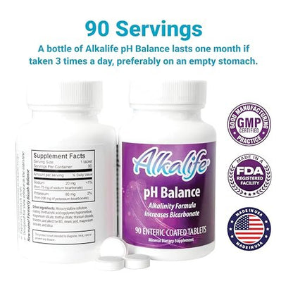 Alkalife pH Balance Tabletten – 1 Pack, Alkalische Mineralunterstützung ohne Flaschen, Magensaftresistente Kapseln für maximale Aufnahme, Kalium & Natriumbicarbonat, Immununterstützung, 90 Tabletten (1 Monatsvorrat)