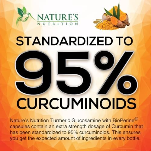 Turmeric Curcumin Komplex mit 95% Curcuminoiden, Glucosamin, Ingwer & MSM, BioPerine Schwarzer Pfeffer Extrakt für beste Absorption, natürliche vegane Gelenkunterstützung, Non-GMO, in den USA abgefüllt - 60 Kapseln
