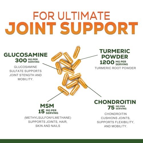 Turmeric Curcumin Komplex mit 95% Curcuminoiden, Glucosamin, Ingwer & MSM, BioPerine Schwarzer Pfeffer Extrakt für beste Absorption, natürliche vegane Gelenkunterstützung, Non-GMO, in den USA abgefüllt - 60 Kapseln