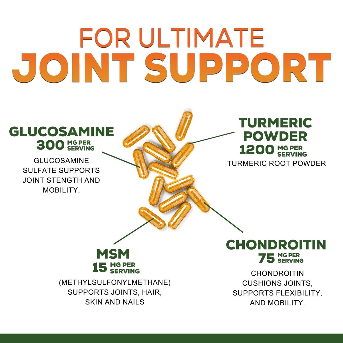 Turmeric Curcumin Komplex mit 95% Curcuminoiden, Glucosamin, Ingwer & MSM, BioPerine Schwarzer Pfeffer Extrakt für beste Absorption, natürliche vegane Gelenkunterstützung, Non-GMO, in den USA abgefüllt - 60 Kapseln