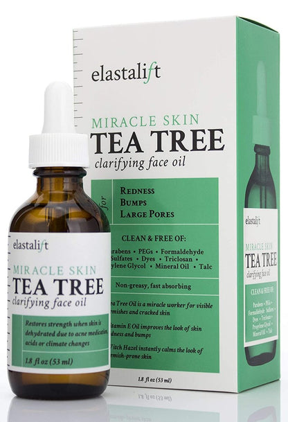 Elastalift Teebaumöl Gesichts-Spot-Behandlung mit Hamamelis - Klärendes Teebaumöl für das Gesicht hilft bei Rötungen, Akne, Unebenheiten, trockener juckender Haut & großen Poren. Nicht reizende Formel, 1,8 Fl Oz