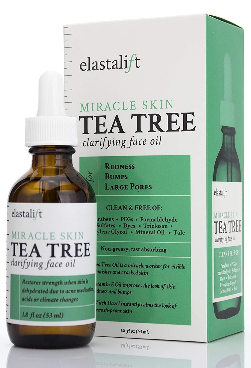 Elastalift Teebaumöl Gesichts-Spot-Behandlung mit Hamamelis - Klärendes Teebaumöl für das Gesicht hilft bei Rötungen, Akne, Unebenheiten, trockener juckender Haut & großen Poren. Nicht reizende Formel, 1,8 Fl Oz