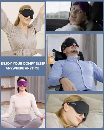 MZOO Luxus Schlafmaske für Seitenschläfer – 3D Memory Foam Augenmaske, Null Augendruck, Lichtblockierend, Schwarz