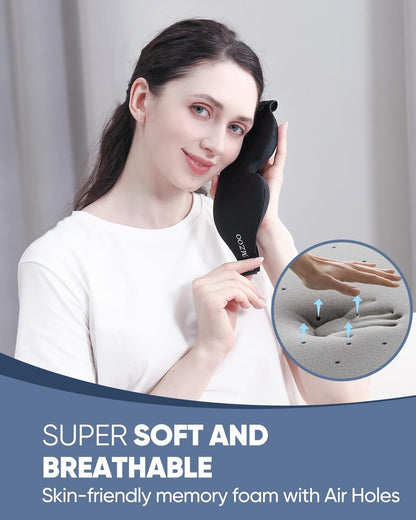 MZOO Luxus Schlafmaske für Seitenschläfer – 3D Memory Foam Augenmaske, Null Augendruck, Lichtblockierend, Schwarz