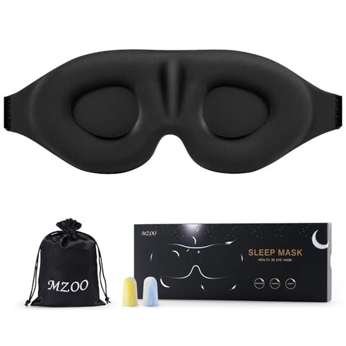 MZOO Luxus Schlafmaske für Seitenschläfer – 3D Memory Foam Augenmaske, Null Augendruck, Lichtblockierend, Schwarz