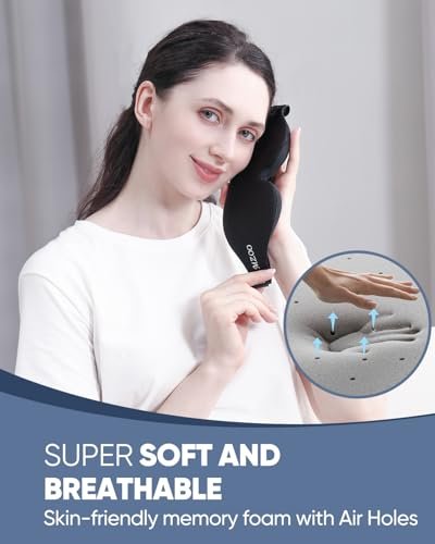 MZOO Luxus Schlafmaske für Seitenschläfer – 3D Memory Foam Augenmaske, Null Augendruck, Lichtblockierend, Schwarz