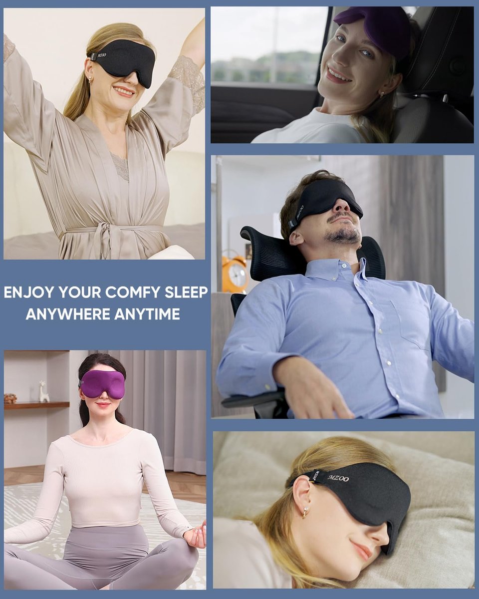 MZOO Luxus Schlafmaske für Seitenschläfer – 3D Memory Foam Augenmaske, Null Augendruck, Lichtblockierend, Schwarz