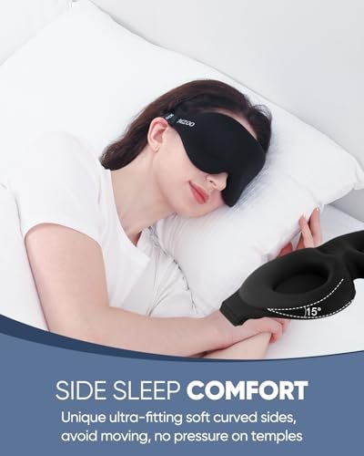MZOO Luxus Schlafmaske für Seitenschläfer – 3D Memory Foam Augenmaske, Null Augendruck, Lichtblockierend, Schwarz