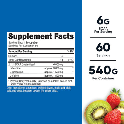 Nutricost BCAA Pulver (Erdbeer-Kiwi) 60 Portionen - Optimales 2:1:1 Verhältnis