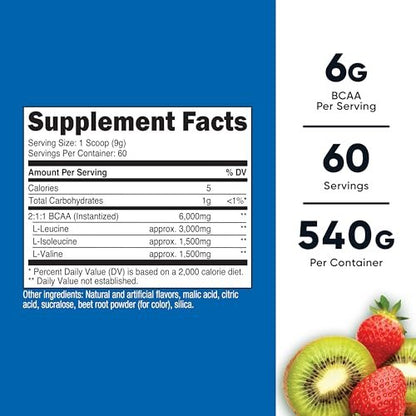 Nutricost BCAA Pulver (Erdbeer-Kiwi) 60 Portionen - Optimales 2:1:1 Verhältnis