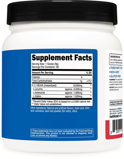 Nutricost BCAA Pulver (Erdbeer-Kiwi) 60 Portionen - Optimales 2:1:1 Verhältnis