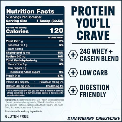 PEScience Select Protein Pulver – Molken- und Kasein-Mischung, glutenfrei, kohlenhydratarm, kalorienarm, keto-freundlich – Erdbeer-Käsekuchen, 5 Portionen