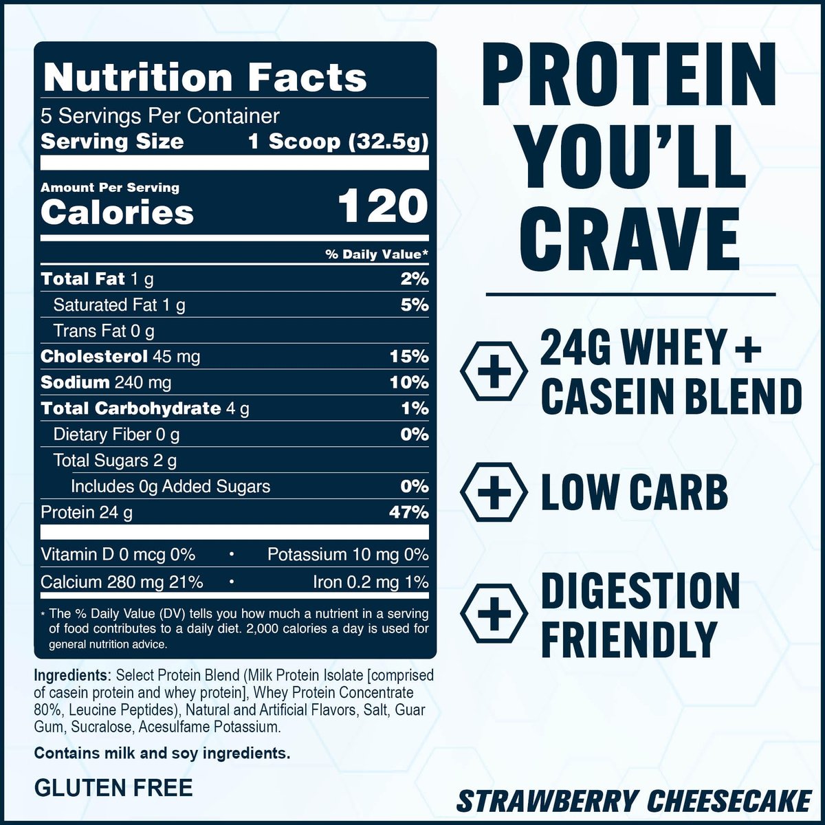 PEScience Select Protein Pulver – Molken- und Kasein-Mischung, glutenfrei, kohlenhydratarm, kalorienarm, keto-freundlich – Erdbeer-Käsekuchen, 5 Portionen