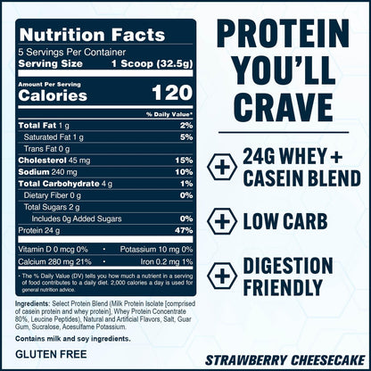 PEScience Select Protein Pulver – Molken- und Kasein-Mischung, glutenfrei, kohlenhydratarm, kalorienarm, keto-freundlich – Erdbeer-Käsekuchen, 5 Portionen