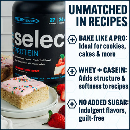 PEScience Select Protein Pulver – Molken- und Kasein-Mischung, glutenfrei, kohlenhydratarm, kalorienarm, keto-freundlich – Erdbeer-Käsekuchen, 5 Portionen