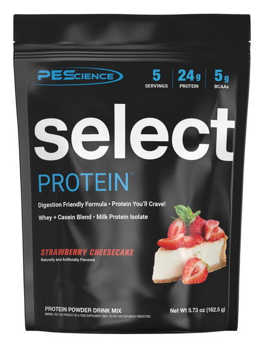 PEScience Select Protein Pulver – Molken- und Kasein-Mischung, glutenfrei, kohlenhydratarm, kalorienarm, keto-freundlich – Erdbeer-Käsekuchen, 5 Portionen