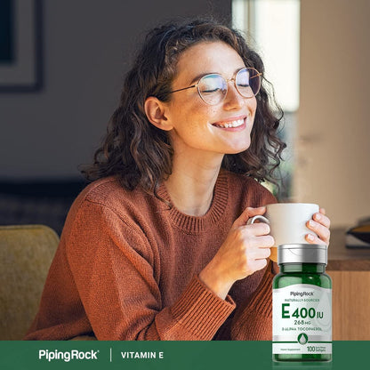 Piping Rock Vitamin E 400 IU Weichkapseln | 268 mg | 100 Kapseln | D-Alpha-Tocopherol | Non-GMO, Glutenfrei