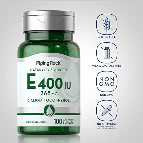 Piping Rock Vitamin E 400 IU Weichkapseln | 268 mg | 100 Kapseln | D-Alpha-Tocopherol | Non-GMO, Glutenfrei