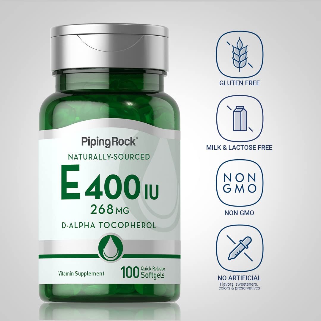Piping Rock Vitamin E 400 IU Weichkapseln | 268 mg | 100 Kapseln | D-Alpha-Tocopherol | Non-GMO, Glutenfrei