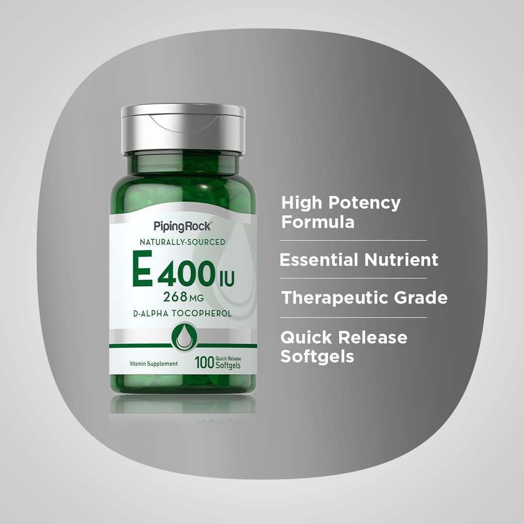 Piping Rock Vitamin E 400 IU Weichkapseln | 268 mg | 100 Kapseln | D-Alpha-Tocopherol | Non-GMO, Glutenfrei