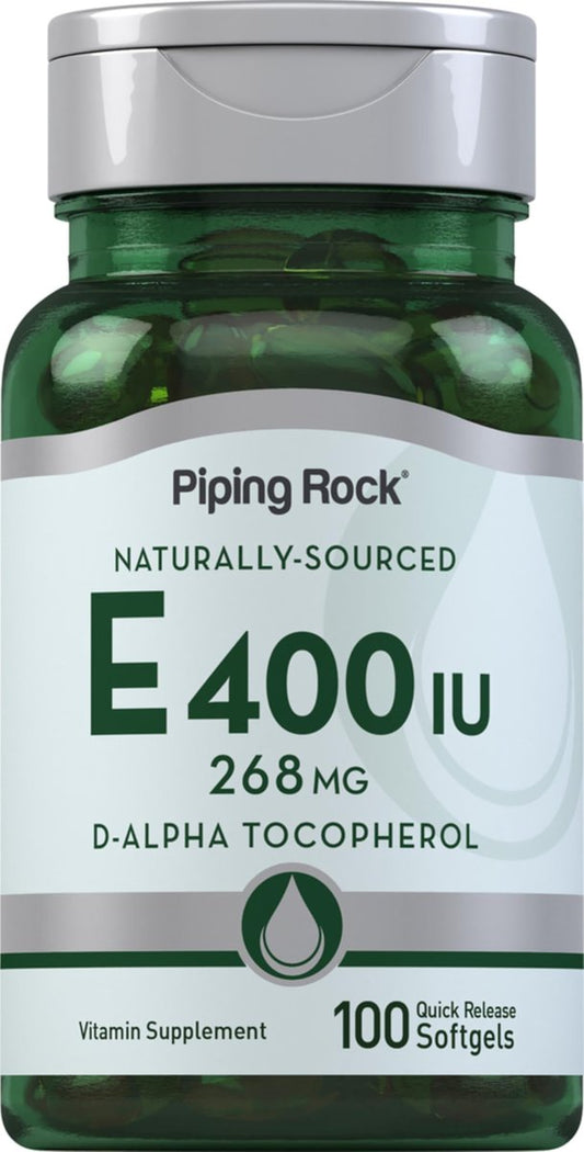 Piping Rock Vitamin E 400 IU Weichkapseln | 268 mg | 100 Kapseln | D-Alpha-Tocopherol | Non-GMO, Glutenfrei