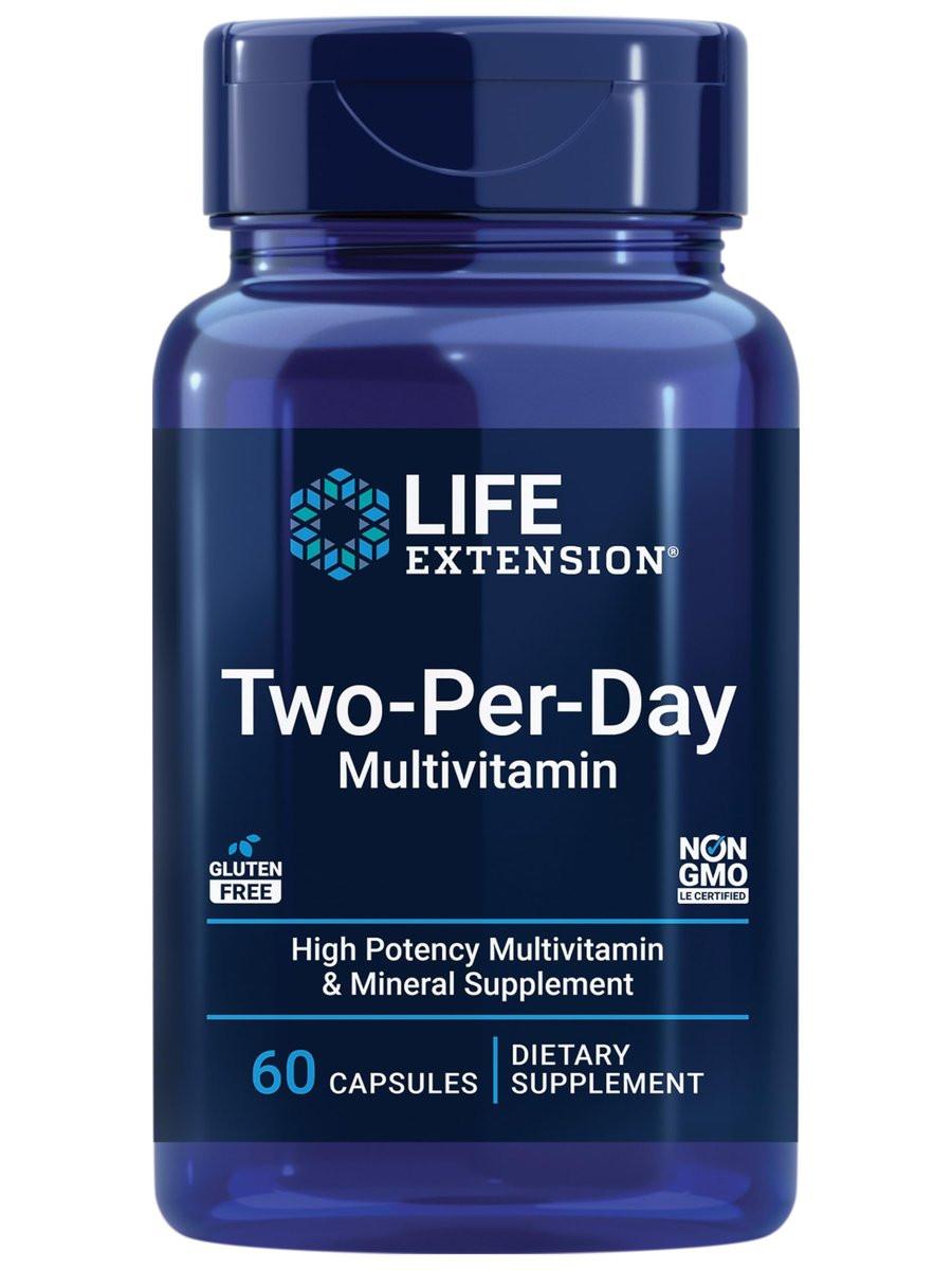 Life Extension Two-Per-Day Multivitamin – Herz, Gehirn, Blutgefäße & Zellgesundheit – essentielle Vitamine & Mineralien – glutenfrei, non-GMO – 60 Kapseln